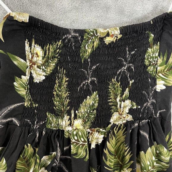 Sunny Island Hawaii Hawaiian Butterfly Dress Floral Palms Black Smocked Sz Med - Picture 5 of 9